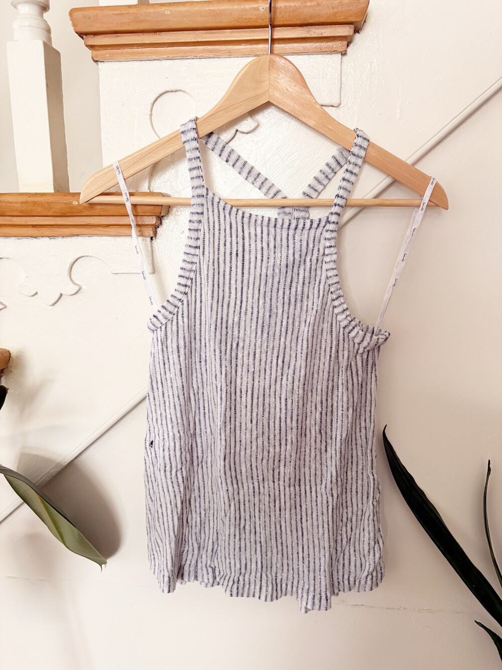 Splendid Navy White Striped Linen Cotton Ruffle Tank Top Size M